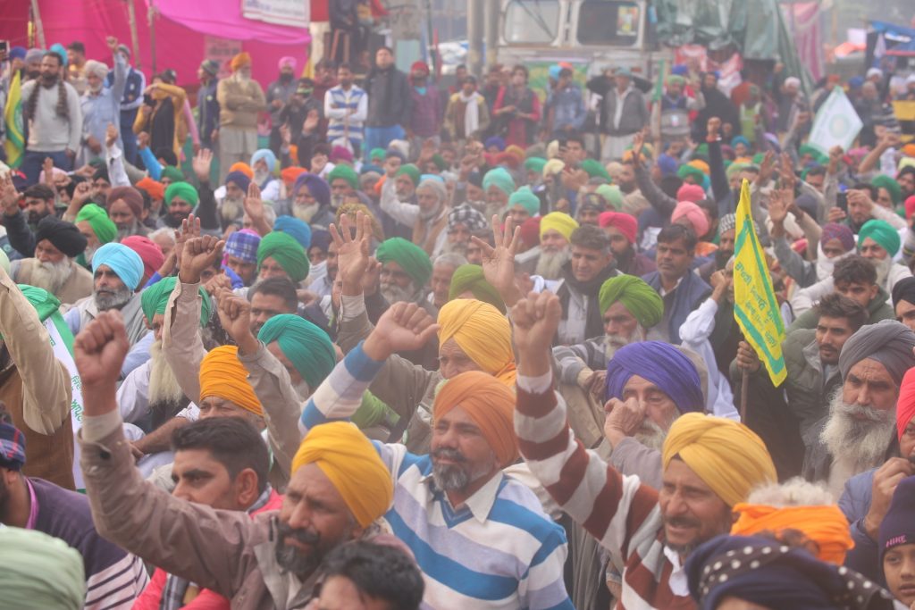 New Delhi: Farmers protest against the Centre's three new contentious farm laws; at the Tikri Border
