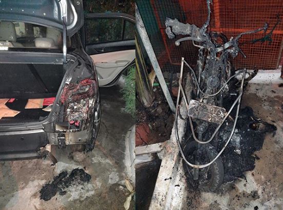 vehicles burnt with petrol